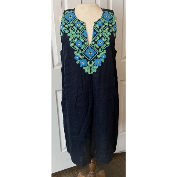 J.Crew NWT Linen Shift Dress Sz LT Large Tall Embroidery Button Back Sleeveless